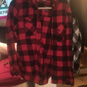 red hoodie flannel
